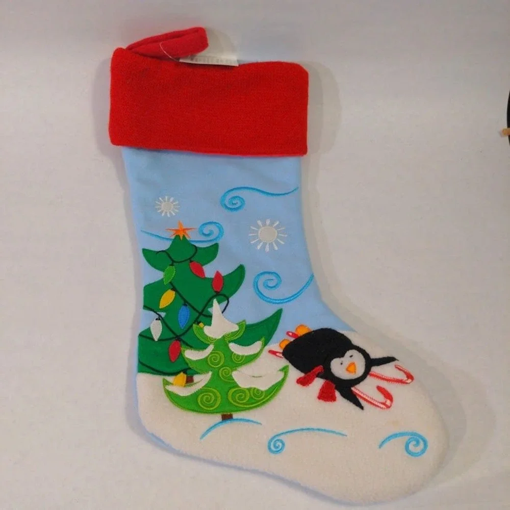 Hobby Lobby Set of 2 Penguin Christmas Stockings Blue Red Whimsical 2012 NWT